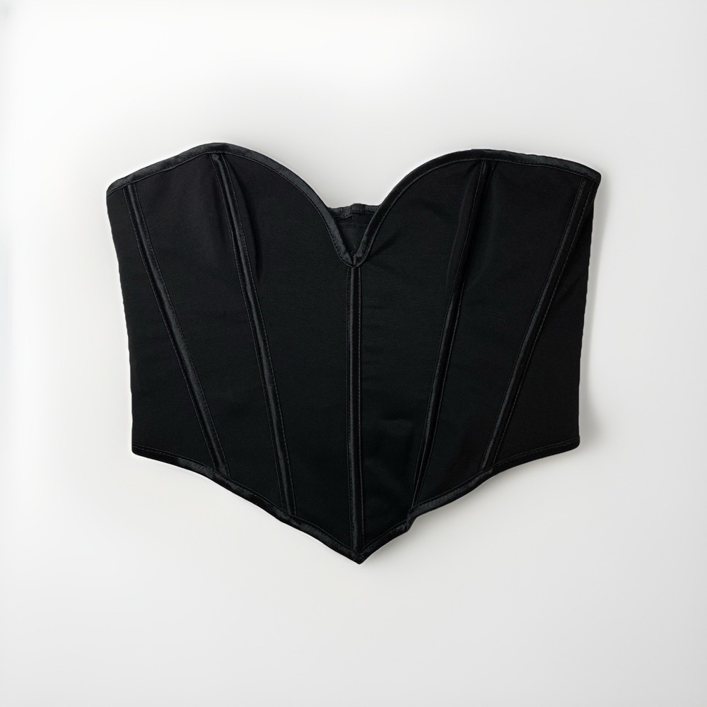 Chic Black Mesh Corset Top – Sweetheart Neckline – Lace Up Back – Size Medium